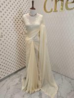 Crushed silk with floral thread work and cut work on borde - Image 27