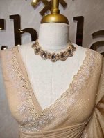 Crushed silk with floral thread work and cut work on borde - Image 28