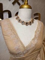 Crushed silk with floral thread work and cut work on borde - Image 29
