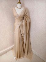 Crushed silk with floral thread work and cut work on borde - Image 30