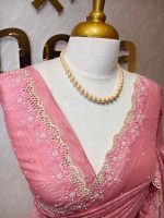 Crushed silk with floral thread work and cut work on borde - Image 32
