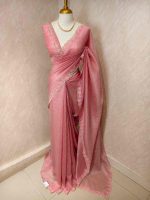 Crushed silk with floral thread work and cut work on borde - Image 33