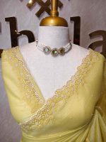 Crushed silk with floral thread work and cut work on borde - Image 34