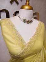 Crushed silk with floral thread work and cut work on borde - Image 35