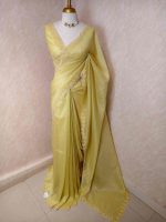 Crushed silk with floral thread work and cut work on borde - Image 36