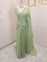 Crushed silk with floral thread work and cut work on borde - Image 39