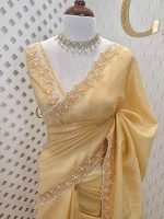Crushed silk with floral thread work and cut work on borde - Image 40