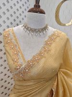 Crushed silk with floral thread work and cut work on borde - Image 41
