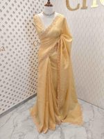 Crushed silk with floral thread work and cut work on borde - Image 42