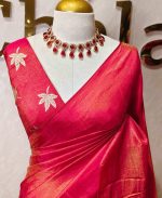 Tissue silk saree with plain body and elegant leaf motifs blouse - Image 2