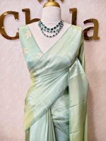 Tissue silk saree with plain body and elegant leaf motifs blouse - Image 4