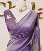 Tissue silk saree with plain body and elegant leaf motifs blouse - Image 16