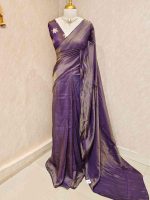 Tissue silk saree with plain body and elegant leaf motifs blouse - Image 18