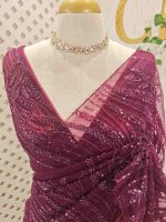 Net saree with sequins and beads vein like line pattern - Image 2