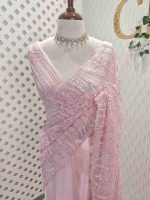 Net saree with sequins and beads vein like line pattern - Image 10