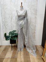 Organza With White Sugar Beads And Cut Beads Work