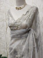Organza With White Sugar Beads And Cut Beads Work - Image 2
