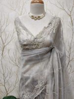 Organza With White Sugar Beads And Cut Beads Work - Image 4