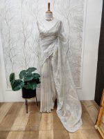 Organza With White Sugar Beads And Cut Beads Work - Image 6