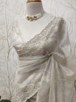 Organza With White Sugar Beads And Cut Beads Work - Image 7