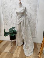Organza With White Sugar Beads And Cut Beads Work - Image 8