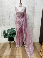 Organza With White Sugar Beads And Cut Beads Work - Image 9