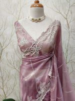 Organza With White Sugar Beads And Cut Beads Work - Image 12