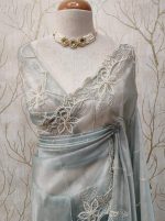 Organza With White Sugar Beads And Cut Beads Work - Image 13