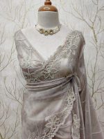 Organza With White Sugar Beads And Cut Beads Work - Image 16