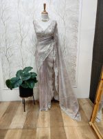 Organza With White Sugar Beads And Cut Beads Work - Image 19