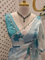 Georgette with contrast large flower print decorated with beads and scalloped boarder - Image 5