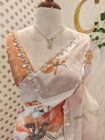 Georgette with contrast large flower print decorated with beads and scalloped boarder - Image 8