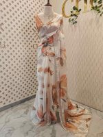 Georgette with contrast large flower print decorated with beads and scalloped boarder - Image 9