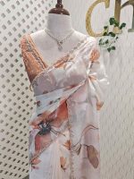Georgette with large floral motifs on the pallu and body with beads and sequins - Image 7