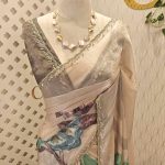Georgette with orchid like flower motif with sticky stones