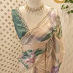 Georgette with oversized floral motifs with sticky stones and beads