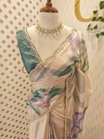 Georgette with oversized floral motifs with sticky stones and beads