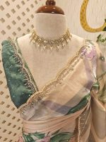 Georgette with oversized floral motifs with sticky stones and beads - Image 2