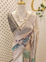Georgette with oversized floral motifs with sticky stones and beads - Image 4