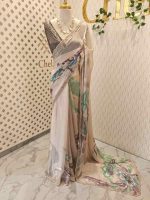 Georgette with oversized floral motifs with sticky stones and beads - Image 6