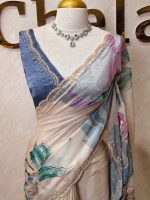 Georgette with oversized floral motifs with sticky stones and beads - Image 10