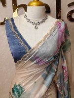 Georgette with oversized floral motifs with sticky stones and beads - Image 11