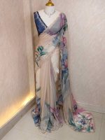 Georgette with oversized floral motifs with sticky stones and beads - Image 12