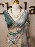 Georgette with oversized floral motifs with sticky stones and beads - Image 13