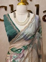 Georgette with oversized floral motifs with sticky stones and beads - Image 14