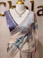 Georgette with oversized floral motifs with sticky stones and beads - Image 16