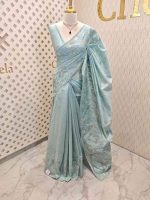 Semi tussar with peacock and floral applique work on border - Image 7
