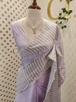Organsa saree with intricate floral cut work style boarder