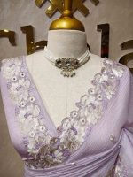Crushed silk with floral threadwork, sequence detailing - Image 2