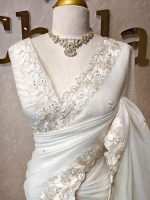 Crushed silk with floral threadwork, sequence detailing - Image 4